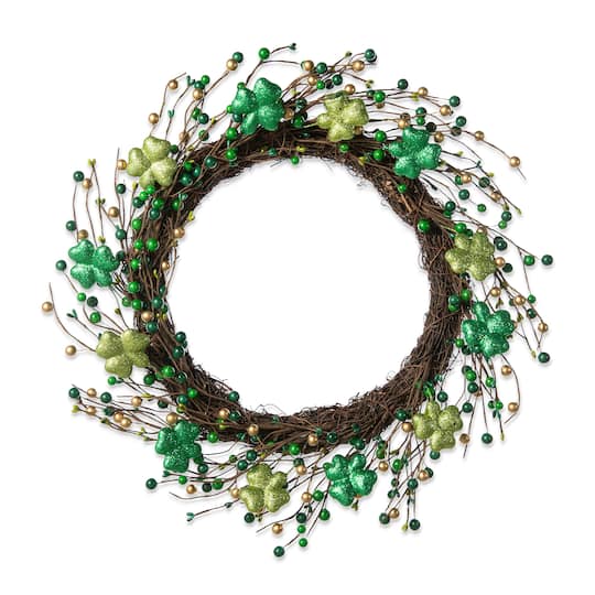 Glitzhome® 20" St. Patrick's Day Shamrock Berry Wreath